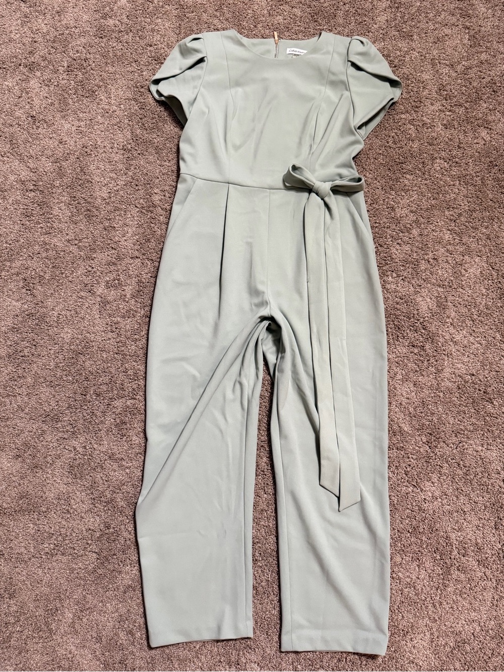 Calvin Klein grey Short-Sleeve Jumpsuit with Tie Belt